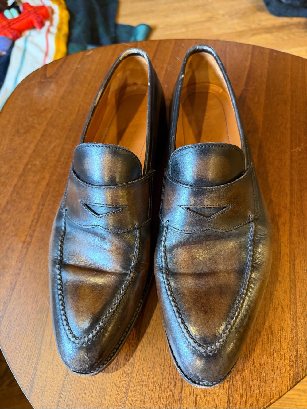 Men's Classic Brown/Black Leather Penny Loafers Bontoni